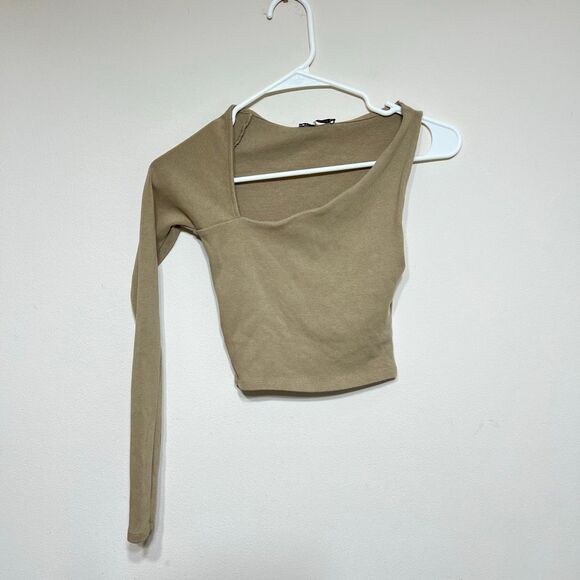 Zara Brown Ribbed One Sleeve Top Small Women - Picture 1 of 4